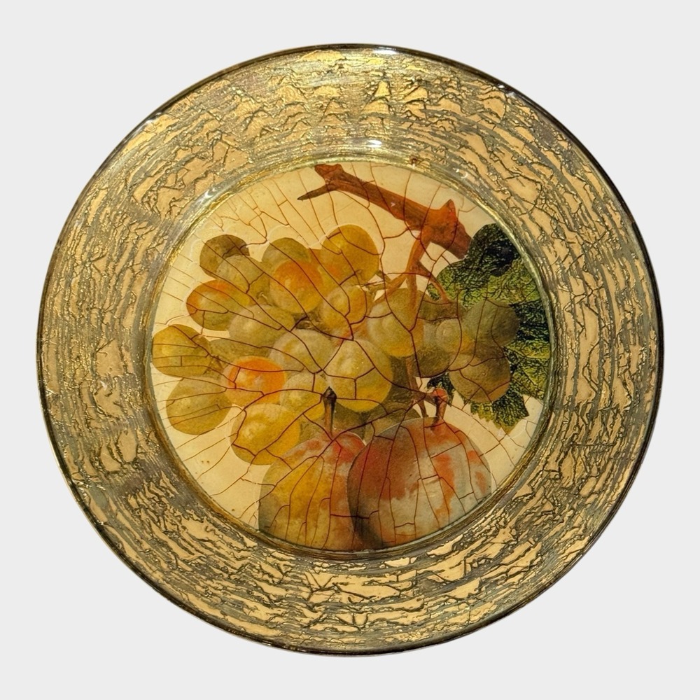 Lesley Roy Decorative Plate Adult 7in Gold Good Signed Vineyard Glass Art Bowl